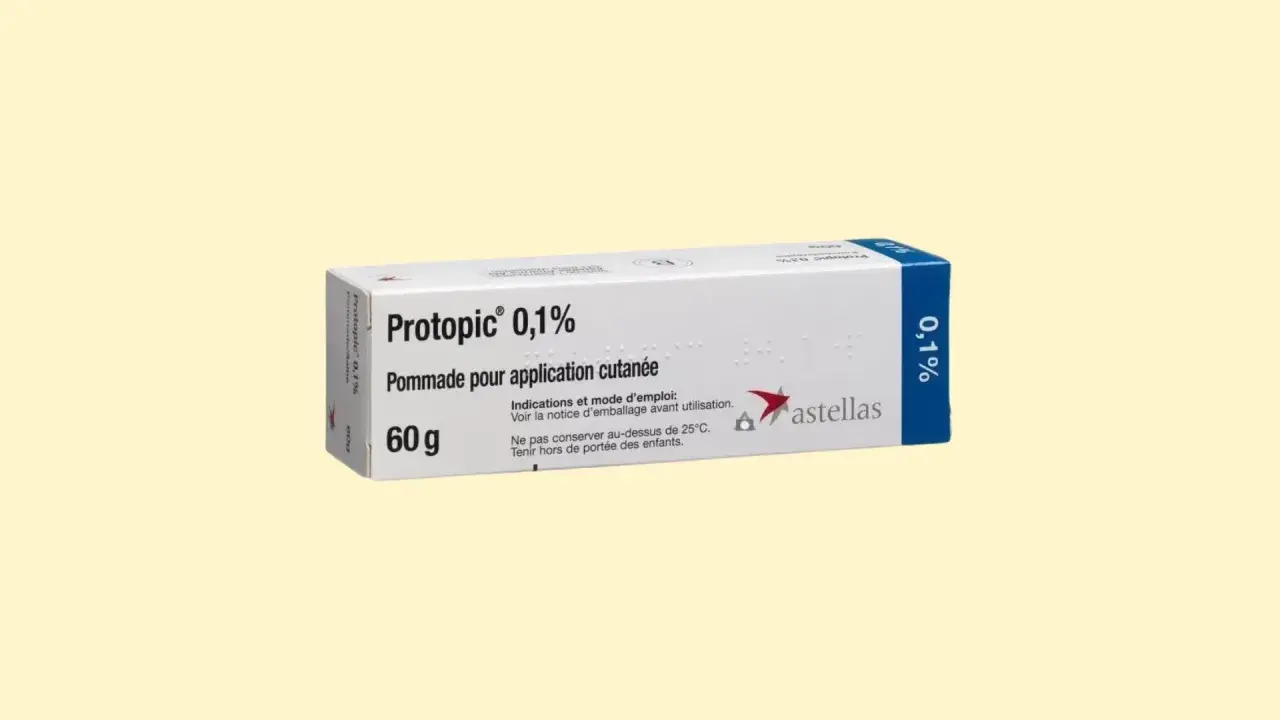 Opakowanie maści Protopic 0,1% 60g. Przed użyciem zapoznaj się z ulotką, by poznać możliwe prograf skutki uboczne.