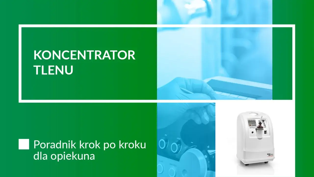 Poradnik dla opiekuna: jak działa koncentrator tlenu. Widoczny biały koncentrator tlenu i jego panel sterowania.