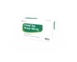 Opakowanie leku Frimig Duo 85 mg + 500 mg, zawierające 9 tabletek powlekanych.