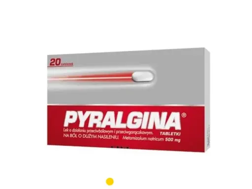 Opakowanie Pyralginy 20 tabletek. Lek na silny ból i gorączkę. Pamiętaj o dawkowaniu: co ile można brać pyralginę, zgodnie z ulotką.