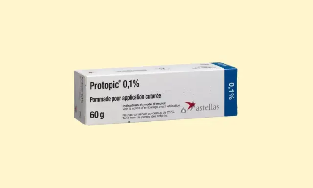 Opakowanie maści Protopic 0,1% 60g. Przed użyciem zapoznaj się z ulotką, by poznać możliwe prograf skutki uboczne.