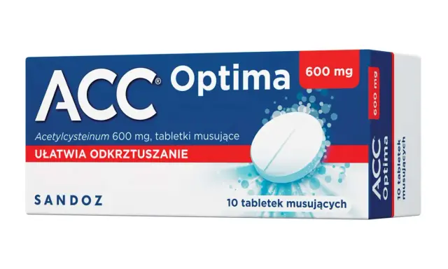 Opakowanie ACC Optima 600 mg, 10 tabletek musujących. Szukasz axtil zamienniki? To może być pomocne.