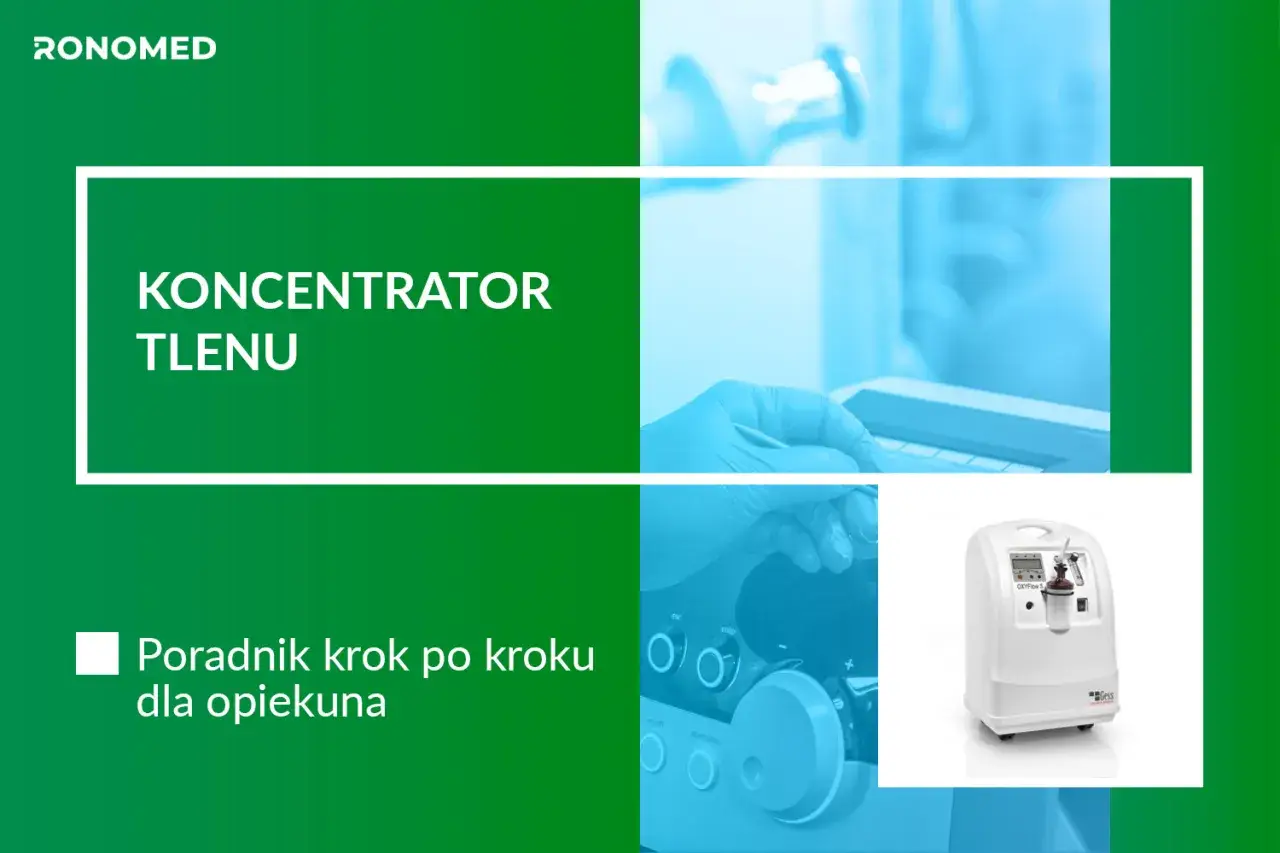 Poradnik dla opiekuna: jak działa koncentrator tlenu. Widoczny biały koncentrator tlenu i jego panel sterowania.