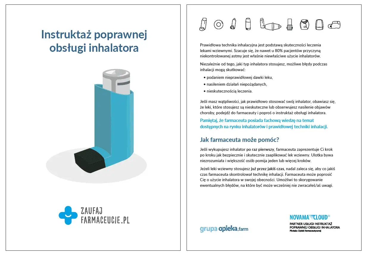 Niebieski inhalator, jak ten z instruktażu obsługi duexon pro, pomaga w prawidłowym leczeniu.