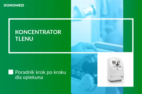Poradnik dla opiekuna: jak działa koncentrator tlenu. Widoczny biały koncentrator tlenu i jego panel sterowania.