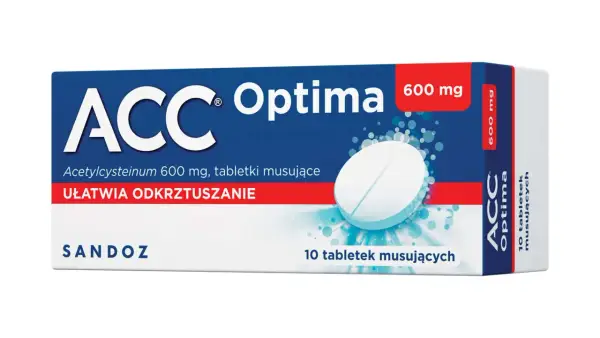 Opakowanie ACC Optima 600 mg, 10 tabletek musujących. Szukasz axtil zamienniki? To może być pomocne.
